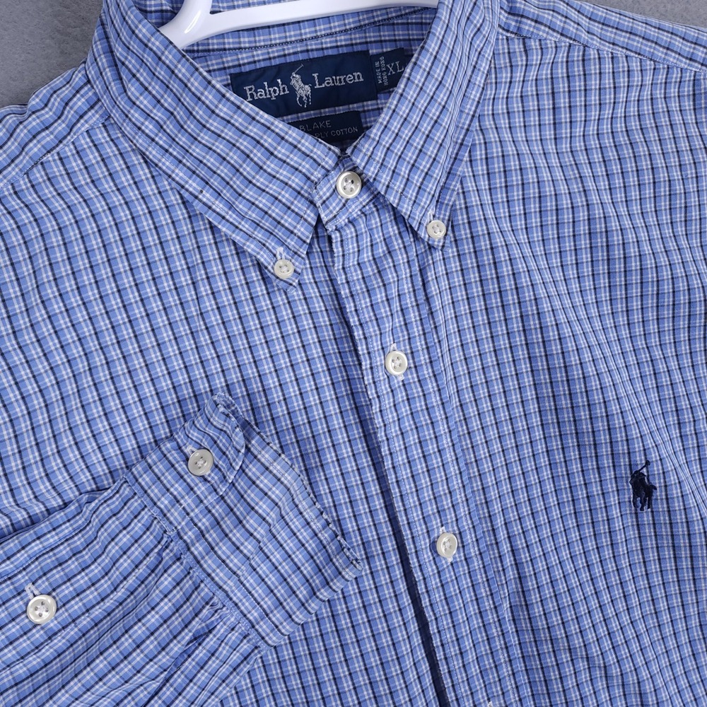 Ralph Lauren Blake Button Down Shirt Mens‎ XL Blue Plaid Cotton Classic Preppy